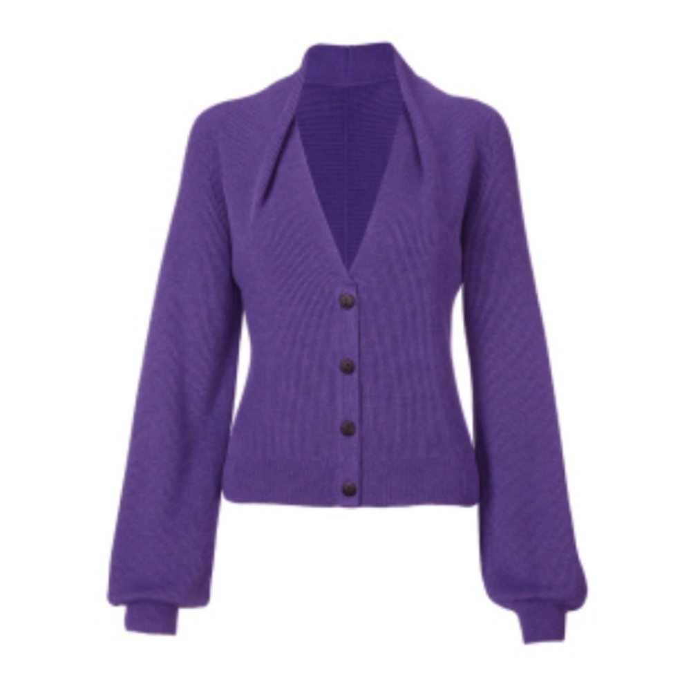 cabi | French Violet Ribbed Bishop-Sleeve Sunday V-Neck Cardigan - Women